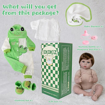 Reborn Baby Dolls 22-Inch Realistic Baby Doll Soft Cloth Body Real Life Baby Dolls with Green Frog Clothes Toys Accessories Birthday Gift Set for Kids 3+