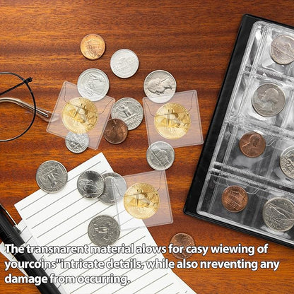 200Pcs Single Pocket Coin Flips Coin Sleeves Holders Clear PVC Coin Protectors Individual Plastic Coin Holders for Coin Currency Bills Collectors Protector (2.2 x 2.2 Inch) (Rectangular) ﻿