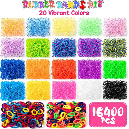 Sundaymot 18000+ Rubber Loom Bands Kit, Loom Bracelet Making Kit for Girl, with Canvas Bag, Charms Beads, DIY Art Craft Set, Rubber Band Bracelet Kit Creative Birthday Gifts for Girls and Boys