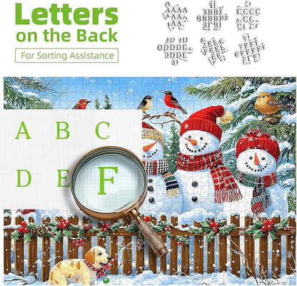 Christmas Jigsaw Puzzles 500 Pieces for Adults - 23x15 Inches Winter Holiday Puzzle with Unique Shaped Pieces, Fun & Challenging Snowman Art for Christmas Vacation