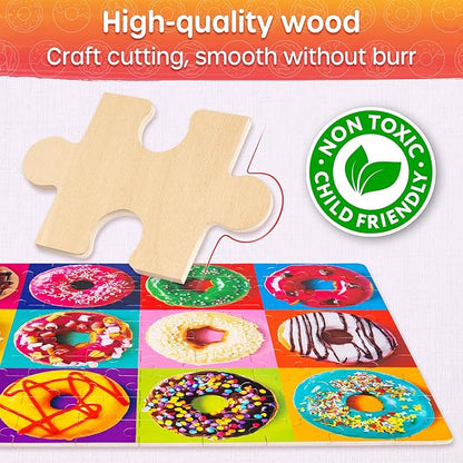 SYNARRY 100 Piece Puzzles for Kids Ages 4-6 6-8, Wooden 100 Piece Puzzle, 4 5 6 7 8 Year Old Puzzles for Kids Ages 4-8, Cat Dog Flower Donut Jigsaw Puzzle for 3+ Years Old Boys Girls