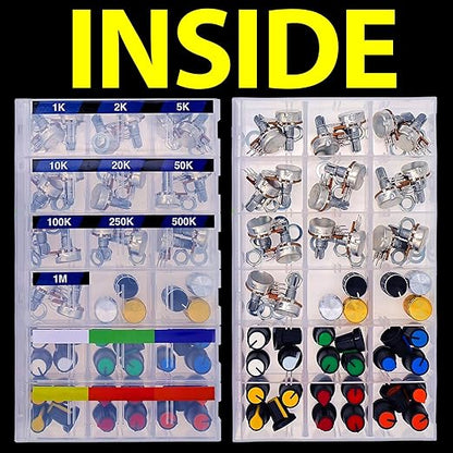 EEEEE 84pcs WH148 Potentiometer Kit 1K 2K 5K 10K 20K 50K 100K 250K 500K 1M K Ohm 15mm Shaft Single-Joint Linear Potentiometers 3Pins Set Variable Resistors with Knob Plum Cap Aluminum Alloy Knobs