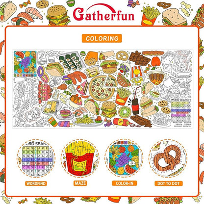 Gatherfun Giant Kids Coloring Poster | 31.5 x 72 Fun Food-Themed Activity for Classroom, Birthday & Events | Versatile as Wall Décor or Table Cover