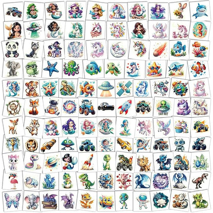 Glow in Dark 3D Temporary Tattoos for Kids, 117 Unicorn Mermaid Truck Dinosaur Space Cartoon Animal Waterproof Fake Tattoos, Luminous Small Stickers for Boys Girls Birthday Party Favor
