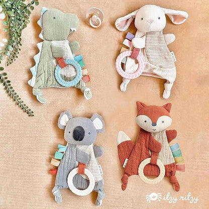 Itzy Ritzy - Bitzy Crinkle Sensory Toy Bunny with Crinkle Sound for Babies & Toddlers - Features Soft Braided Teething Ring & Textured Ribbons, Designed for Ages 0 Months and Up, Bunny