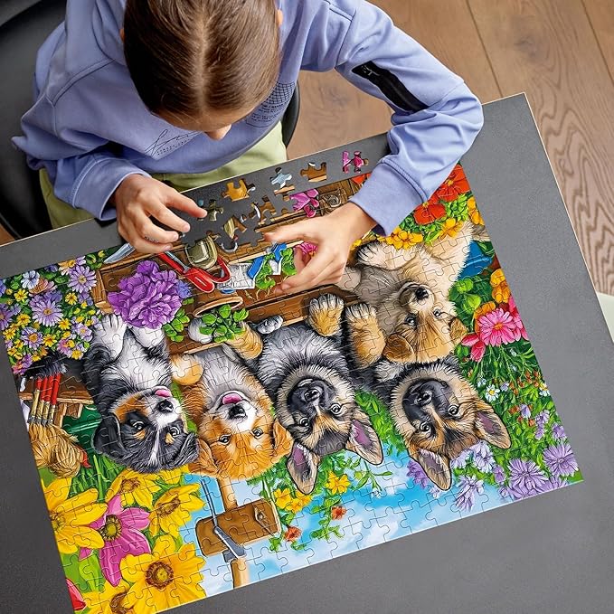 300 Piece Puzzles for Adults,Fun Puppies Puzzle for Adults Teens,Large Piece Cute Dogs Jigsaw Puzzle for Kids Ages 8-10 10-12,Glossy Sturdy Pieces,Challenging Family Game Great Gift Idea,20.5 x 15 in