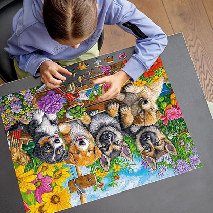 300 Piece Puzzles for Adults,Fun Puppies Puzzle for Adults Teens,Large Piece Cute Dogs Jigsaw Puzzle for Kids Ages 8-10 10-12,Glossy Sturdy Pieces,Challenging Family Game Great Gift Idea,20.5 x 15 in