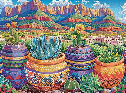Cross & Glory - Mesa Verde Succulent Sunset - 1000 Piece Jigsaw Puzzle for Adults | Vibrant Cacti & Succulents | Satin Finish