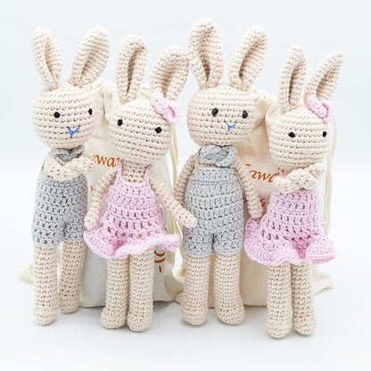 Crochet Stuffed Animal - Adorable Handmade Bunny Daughter Plushie Doll with Pink Dress, Ideal for Infants - Knitted Stuffed Animal Crocheted Stuffed Animals for Newborns