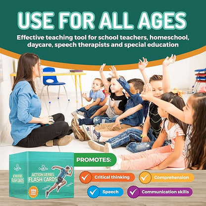 200 Action Verbs Flash Cards - Vocabulary Builder Educational Photo Cards for Speech Therapy, ESL & Homeschooling | Realistic Diverse Pictures for Kids & Adults with Autism, Dementia, Aphasia, SLP