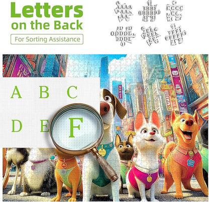 Blueforest 1000 Piece Jigsaw Puzzle for Adults, Cute Cartoon Dogs in City Street, Fun Unique Adult Puzzles for Relaxation & Family Activity 27.5x19.7 Inch
