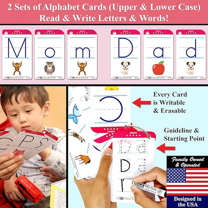 THINK2MASTER Premium 186 Laminated Alphabet, Sight Words & Phonics Flash Cards for Pre K & Kindergarten. (Bonus: 2 Dry Erase Markers, 5 Rings). Learn to Read, Write, Count, Add & Subtract Numbers.