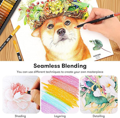 Soucolor 180-Color Artist Colored Pencils Set for Adult Coloring Books, Soft Core, Professional Numbered Art Drawing Pencils for Sketching Shading Blending Crafting, Gift Tin Box for Beginners Kids