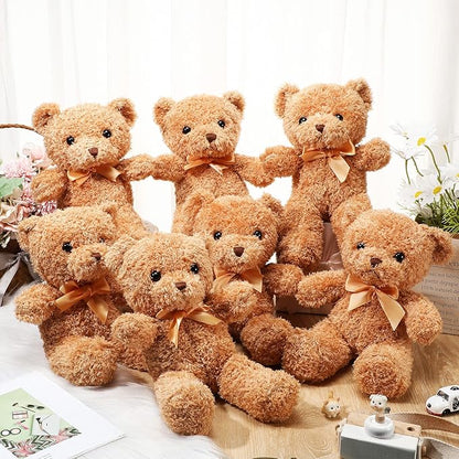 HyDren 18 Pcs Bear Stuffed Animals Bulk 12 Inch Soft Plush Bears Doll with Bows Small Stuffed Toy for Girl Boy Baby Shower Christmas Valentine Birthday Decor Gift Party Favors (Light Brown)