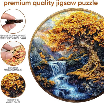 Puzzles for Adults, Tree of Life Waterfall River Wooden Jigsaw Puzzles 200 Pieces Unique Shape Adult Puzzles, Irregular Wood Creative Gift for Adults Family Game(11.2x11.2 in)