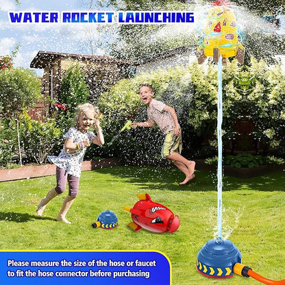 Water Rocket Sprinkler for Kids, Outdoor Sprinkler Rocket Launcher Toy for Backyard, Summer Water Toys for Kids Ages 3-12, Fun Water Powered Rocket Toy (Red-3)
