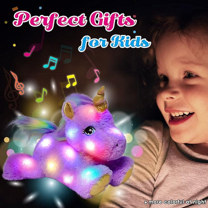 Cuteoy Glowing LED Light-up Purple Unicorn Nightlight Toys Musical Plush Stuffed Animal Singing Lullabies Birthday Christmas Plushies Gifts for Kids Boys Girls,13"