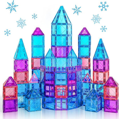 Magnetic Tiles Building Blocks for 3 4 5 6 7 8+ Years Old Boys Girls Colorful Magnet Stacking Toys Birthday Gift for Toddlers STEM Preschool Educational Construction Tiles Set for Kids (Blue)
