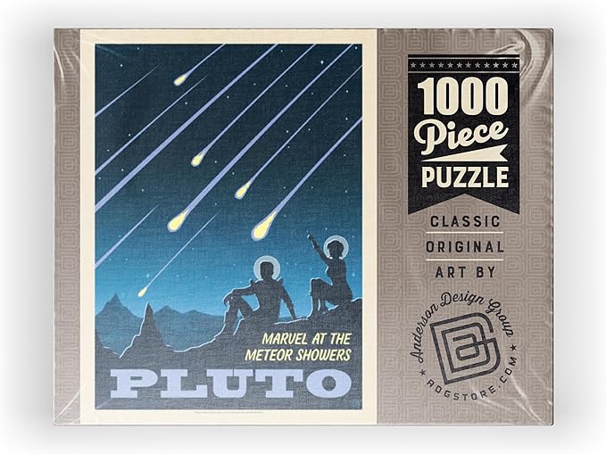 MyPuzzle Pluto: Meteor Showers, Vintage Poster - Premium 1000 Piece Jigsaw Puzzle for Adults