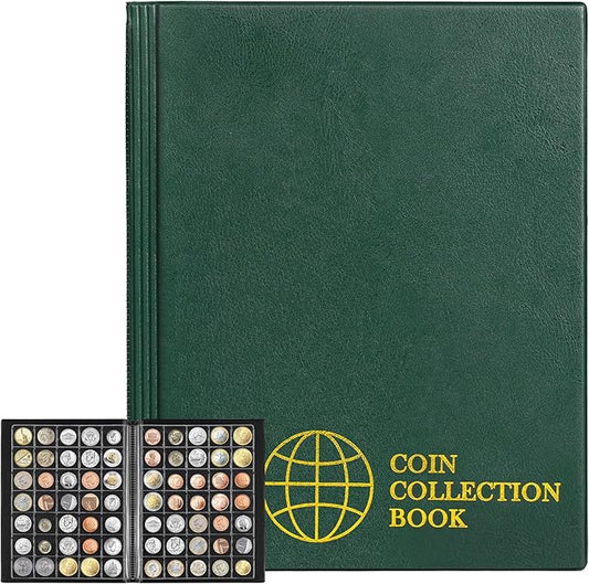 420 Pockets Albums - 28x29 mm/1.1x1.1 Inch Pocket Green Book 10 Pages Collection Holder Letter Size Coin Storage Book CS0242GR