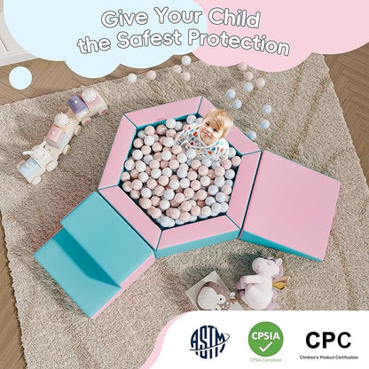 TOLEAD Foam Climbing Blocks for Girls Toddlers,Pink Soft Play Set Ball Pit,Climb & Crawl Foam Playset for Kids, Toddler Climber Indoor with Pad,Easy to Clean