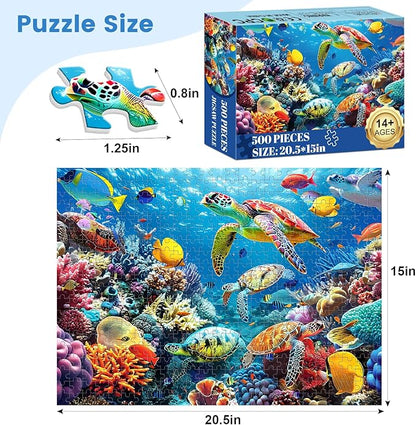 500 Piece Puzzle for Adults, Turtle Jigsaw Puzzles, Sea Animals Puzzles 500 Pieces, Birthday and Barious Holiday Party for Family Kids and Adults, Funny Puzzle for Adults, 20.5x15 in