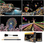 Rainbow Scratch Art Painting Paper (A4) for Adults & Kids, DIY Night View Scratchboard Set: 4 Sheets Scratch Cards & Clean Brush, Drawing Pen(Cinque Terre / Windmill / Ferris Wheel / Hot Air Balloon)