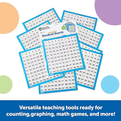 Learning Resources Laminated Hundred Boards - 10 Pieces Dry-Erase Counting Aid, Teaching Supplies, Math Boards for Kids