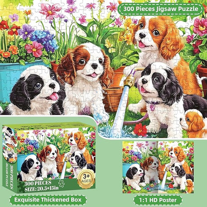300 Pieces Cute Dogs Puzzles for Adults,Large Pieces Puzzle for Teens Seniors,Fun Puzzles 300 Piece for Kids Ages 8-10 10-12,Challenging Jigsaw Puzzle for Family,Great Gift for All Ages,20.5 x 15 in