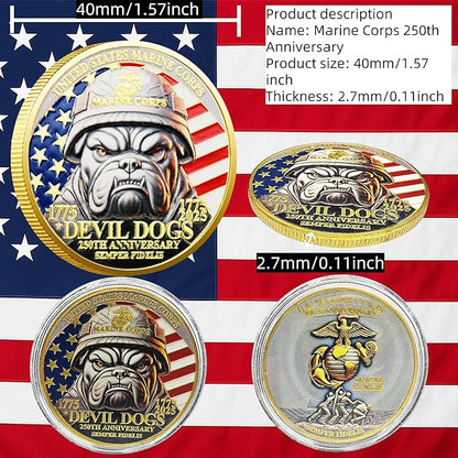 USMC 250th Anniversary Challenge Coin – Double-Sided Marine Corps Commemorative with Bulldog & Iwo Jima – Military Gift for Veterans & Collectors (10PCS)