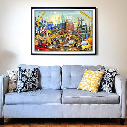 Think2Master Construction in New York City, USA 100 Pieces Jigsaw Puzzle Fun Educational Toy for Kids, School & Families. Great Gift for Boys & Girls Ages 4+ to Stimulate Learning. Size:23.4” X 16.5”