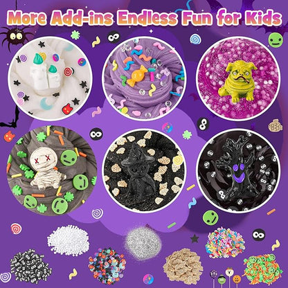 LAWOHO 6 Packs Halloween Slime Kit - Cloud, Butter & Clear Slime, Slime for Kids with Spooky Slimes Add-ins, Slime Kit for Boys & Girls Birthday Halloween Party Favors Christmas Easter Gifts