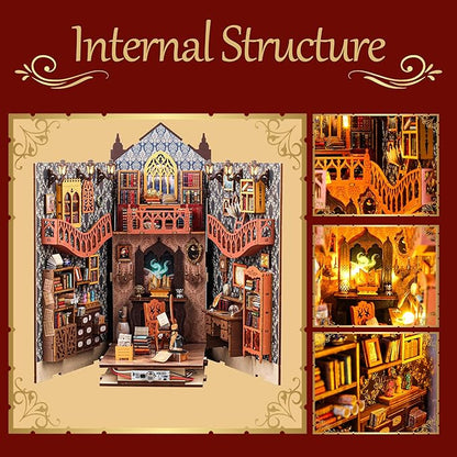 Book Nook Kit for Adult DIY Booknook Dollhouse Miniatures Bookshelf Insert Library Decor 3D Wooden Puzzle