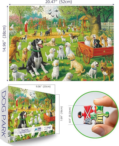 Puzzles for Adults 500 Pieces Colorful Dog Park Jigsaw Puzzles 500 Pieces Difficult Fun Cute Puppy Unique Beautiful Family Puzzle Challenging Games Gift for Adults (21"x15")
