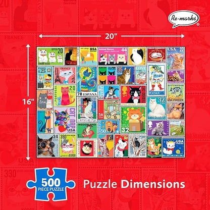 Re-marks Cat Postage-Stamp Collage Puzzle, 500-Piece Puzzle for All Ages