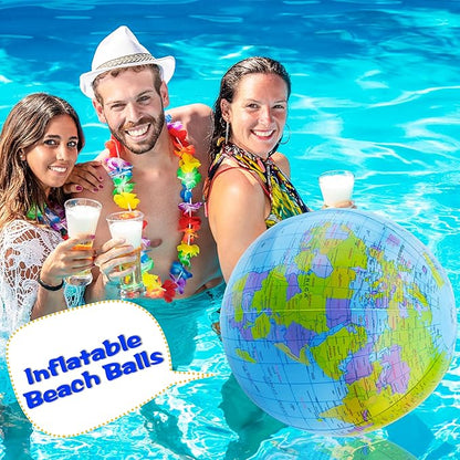 20 Pack Inflatable World Globe - 16 Inch Blow Up Earth Beach Ball for Summer Beach Party Favors