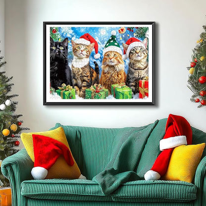 500 Piece Christmas Cats Jigsaw Puzzle for Adults Festive Animal Winter Scene Holiday Puzzle with Letters on Back Vintage Fun Santa Hats Kitten Family Challenging Puzzles Game for Seniors Adults