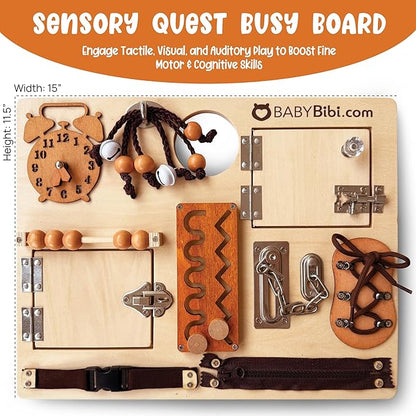 Large Montessori Busy Board - 10-in-1 Sensory Activity Toy for Toddlers with Locks, Shoelaces & More - Education Travel Toy for Boys & Girls Ages 3+