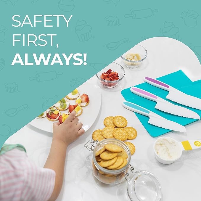TOVLA JR. Premium Montessori Kid-Safe Knife & Cutting Board Set – Real Kitchen Tools for Toddlers & Young Kids Learning to Cook, Safe & Easy for Begin...