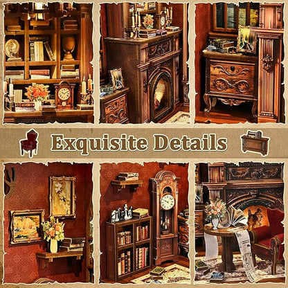 ISSEVE Book Nook Kit, DIY Miniature House Kit for Adults Teen Beginners, Dollhouse Mini Booknook Kits, Tiny House Bookshelf Decoration, 3D Wooden Puzzles Crafts Gifts (Twilight Library)