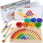 Toddler Wooden Learning Montessori Toys – Wooden peg Board Bead Game Baby Rainbow Stacking Matching Counting Color Sorting Games for fine Motor Math Skills Boys and Girls for 3 4 5 Years Old