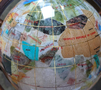 Unique Art 10-Inch Tall Table Top Pearl Ocean Gemstone World Globe with Copper Tripod Stand (150 GT Pearl Copper)