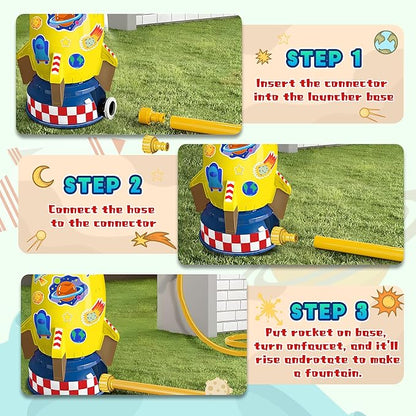 Water Rocket Sprinkler for Kids, Outdoor Sprinkler Rocket Launcher Toy for Backyard, Summer Water Toys for Kids Ages 3-12, Fun Water Powered Rocket Toy (Yellow-2)