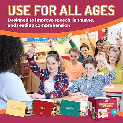 299 Vocabulary Builder Flash Cards, Educational Photo Cards for Home, Speech Therapy Materials, ESL Teaching Materials Includes Emotions, Matching Go Togethers, Nouns, Opposites, Prepositions, Verbs