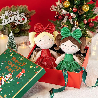 Gloveleya Christmas Baby Doll – Soft Plush Girl Toy in Green Dress, Doll for Kids, Xmas Décor & Keepsake, 12 Inches