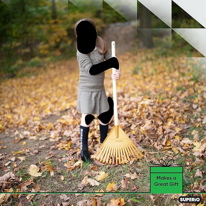 Pack of 2 Kids Rake with Hardwood Handle, Durable Plastic Head to Sweep Leaves in Lawn and Tidying Up The Garden, 34" (Yellow)