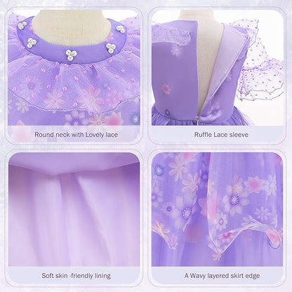 Encanto Dress - Mirabel Dress, Isabella Costume for Girls - Cosplay Dress Up With Glasses & Earrings