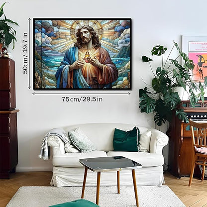 1000-piece Color Lines-Light Sacred Heart of Jesus Adult Wooden Puzzle, Intellectual Challenge, Stress-Relieving Puzzle, Relaxing Family Activity, Decoration, Size: 29.5 x 19.7 in