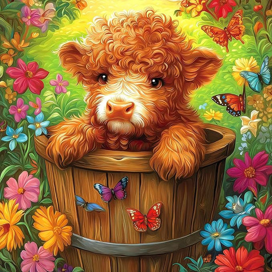 Highland Cow Puzzles for Adults 500 Pieces, Cute Animal Butterfly Flowers 500 Piece Puzzles for Adults, Difficult Challenging Unique Funny Family Jigsaw Puzzle, 20x20 Inch