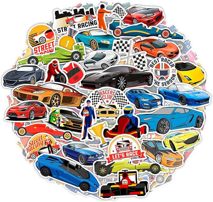 BulbaCraft 100Pcs Race Car Stickers, Racing Stickers and Decals, Race Car Party Favors, Racing Gifts, Gifts for Women & Men